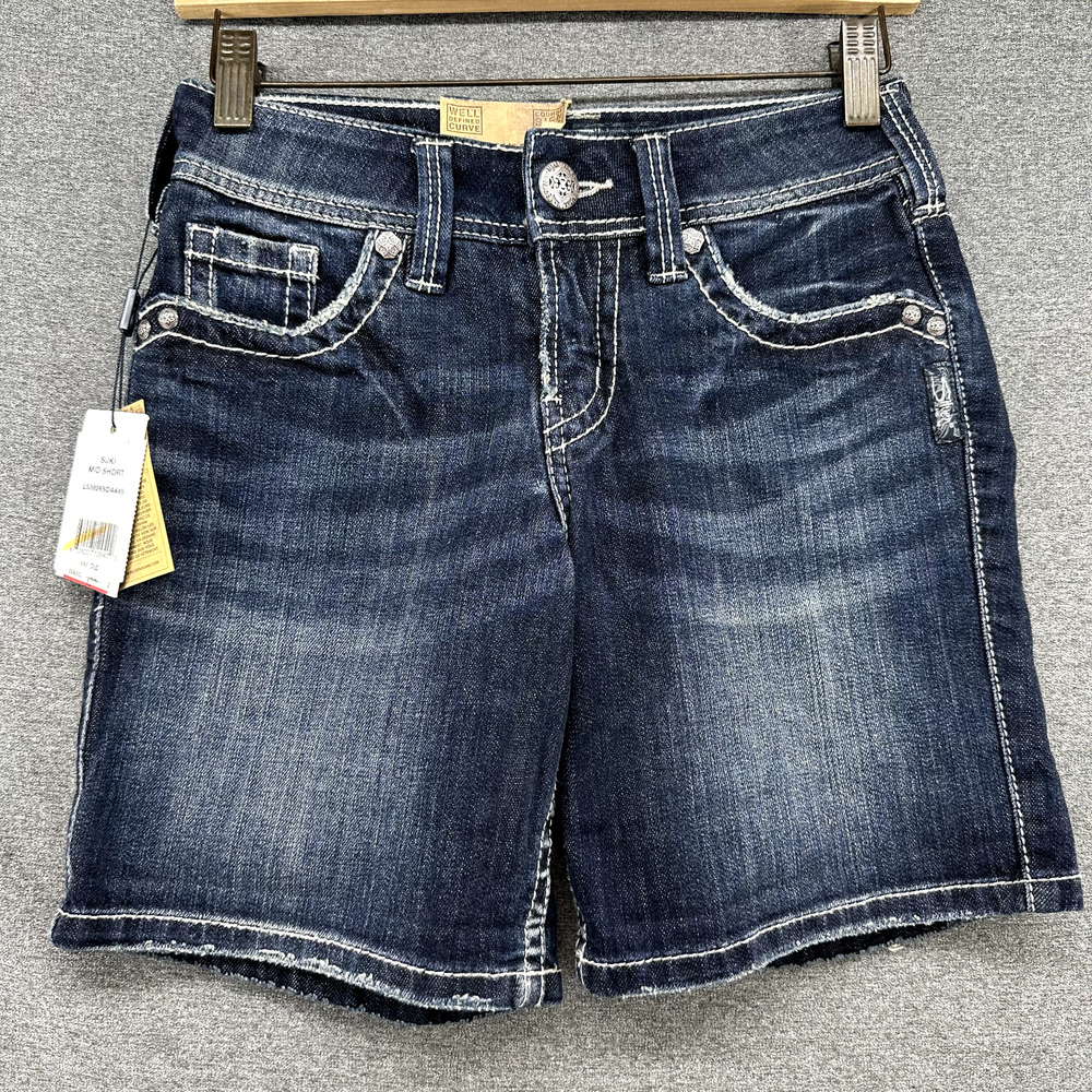 NWT Silver Jeans Co Suki Mid Rise Short Cutoff Distressed Denim Shorts W24 XS
